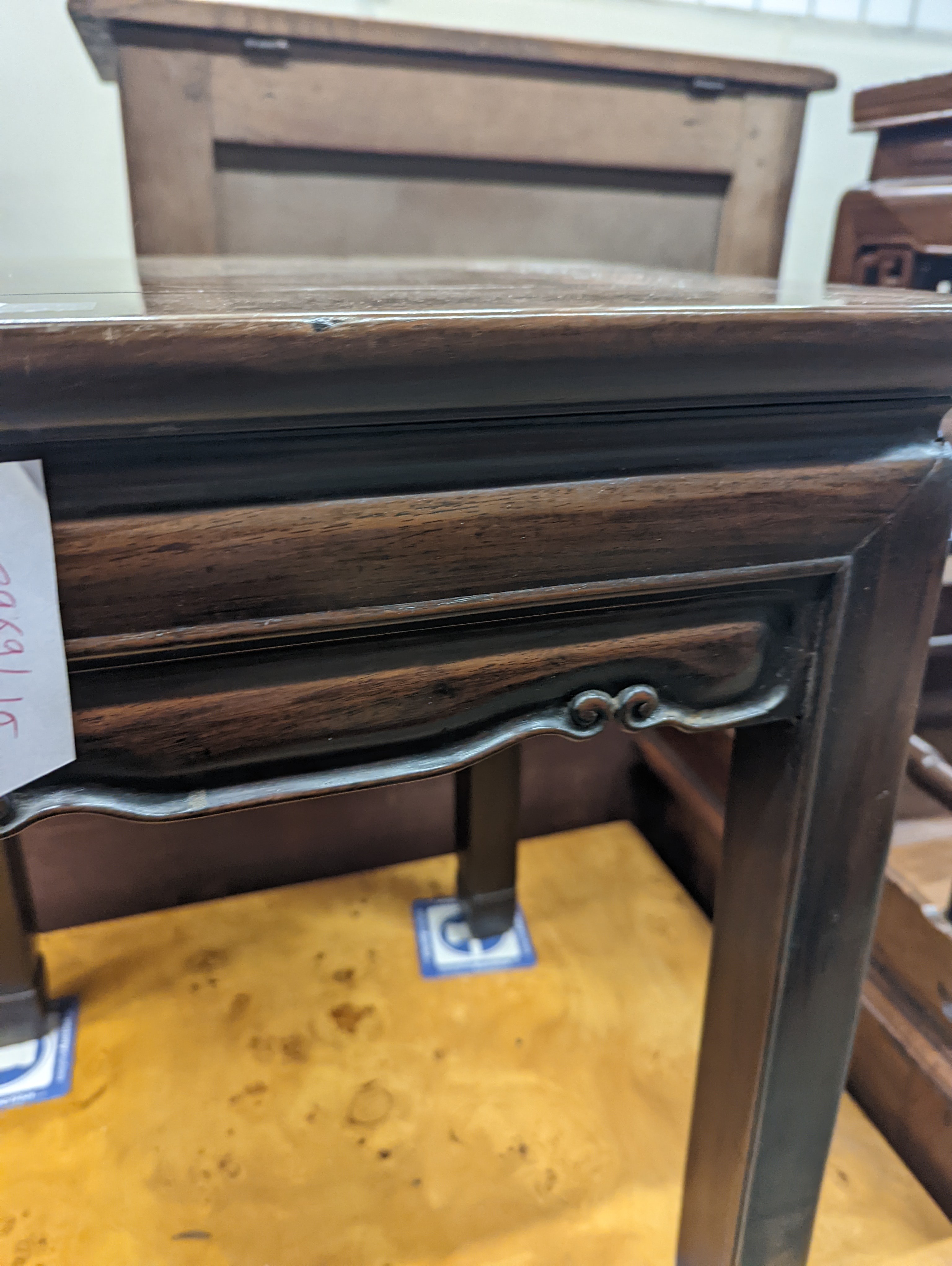 A Chinese square hardwood occasional table, width 41cm, height 52cm